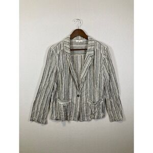Maurices Striped Linen Blend Blazer Jacket Women's XXL Blue White Casual